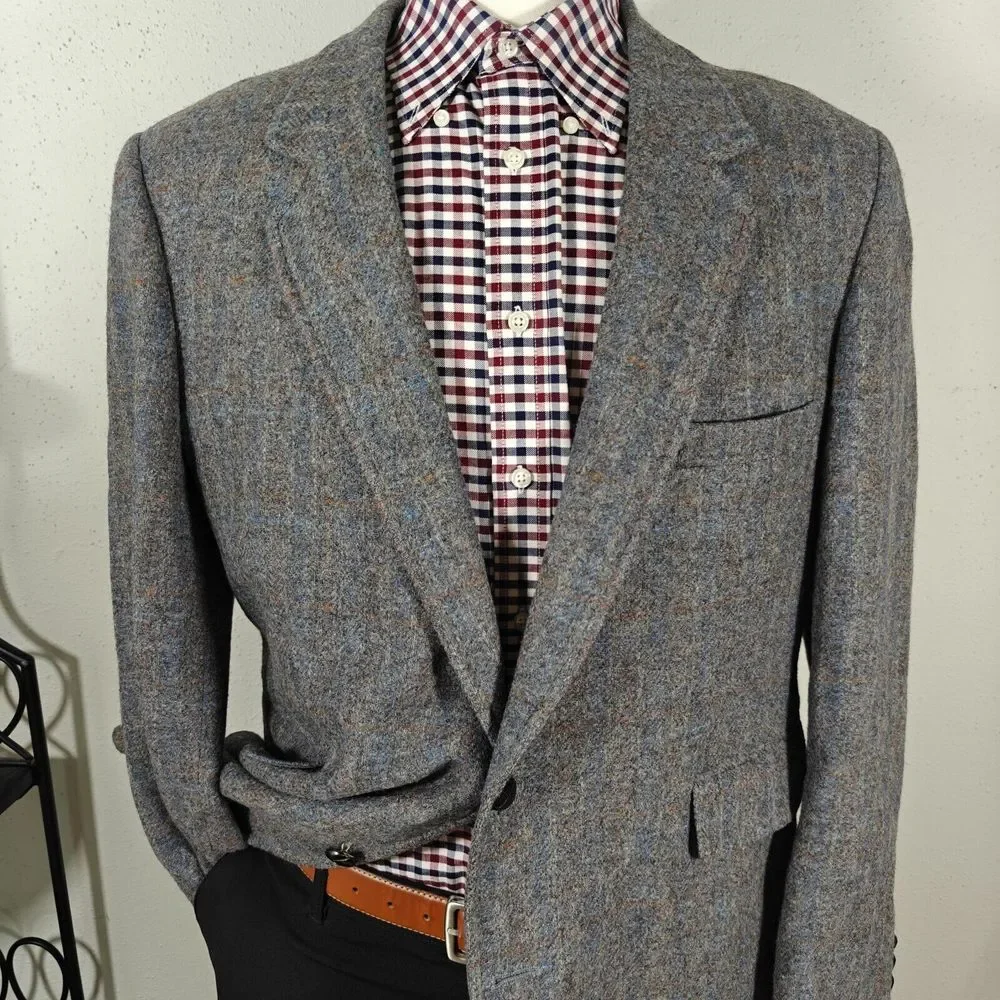 Vtg Hardwick‎ Men's Tweed Sport Coat Blazer Two Button Blue Plaid Wool about 45R